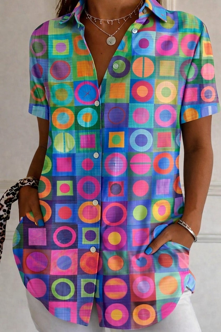 Per donna Camicia Camicia button-down Camicia casual Top estivi Bottoni Stampato Floreale Grafico Vintage Elegante Moderno Manica Corta Colletto a Camicia Top lunghi Quotidiano Blu Bianco e blu del 2026 a $26.99 –P1