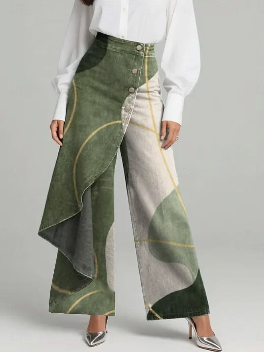 Mujer Perneras anchas Vacaciones Básico Longitud total Media cintura Rígido Vacaciones Calle Casual Azul Piscina De color verde oscuro Azul Laguna Negro Primavera Holgado 2026 - $32.99 –P1