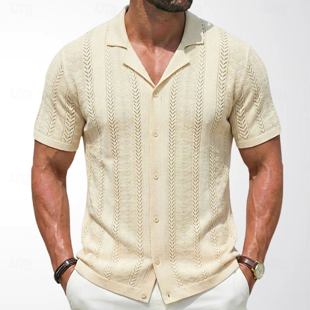 Men's Shirt Casual Shirt Button Up Shirt Jacquard Shirt Blue Green Apricot Short Sleeve Plain Cuban Collar Casual Daily Buttons Clothing Apparel Viscose Elegant Fashion Casual 2026 - $32.99 –P8