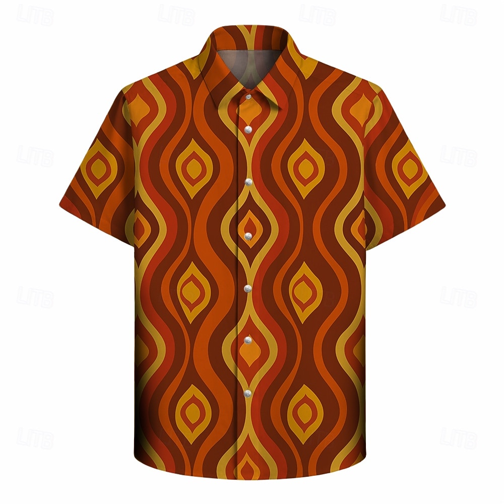 Retro Vintage Hippie 1970s Shirt Short Sleeves Hippie Geometric Lines / Waves Fancy Dress Men's Music Festival Party Daily Wear Adults' Shirt Spring & Summer 2026 - $23.99 –P2