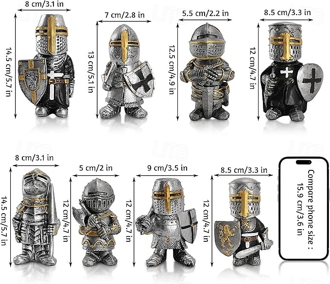Lot de 8 nains de jardin chevaliers décoratifs, sculptures médiévales amusantes, statues de gardes militaires, décoration extérieure pour jardin ou pelouse, en résine, cadeau pour la fête des pères de 2026 ? $36.99 –P2