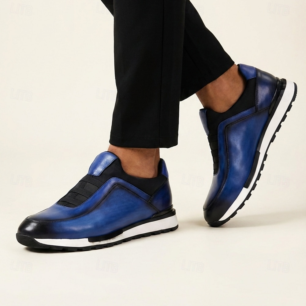 Witte leren instapsneakers voor heren met zwarte accenten, lichtgewicht lage casual schoenen, ademend comfort voor dagelijks gebruik, wandelen en weekenduitjes. 2026 - $94.99 –P11