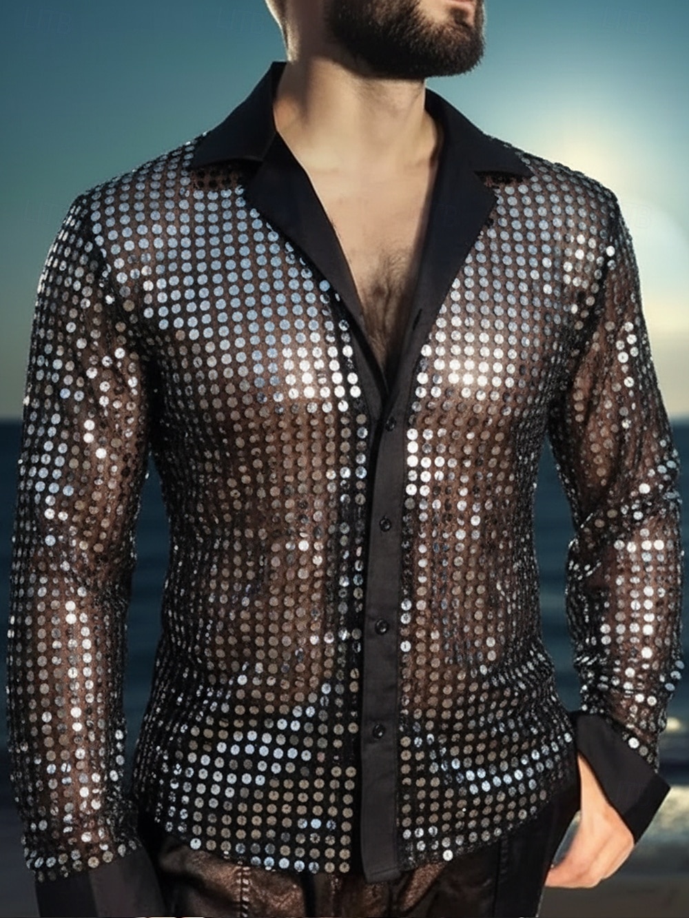 Retro Vintage Anos 70 Anos 80 Japonesa/Curta Hippie Discoteca Paetês Metálico Brilhante Fantasia Homens Fantasia de Carnaval Natal Dia Das Bruxas Carnaval Festa Parada do Orgulho Mês do Orgulho Adulto de 2026 por $24.99 –P1