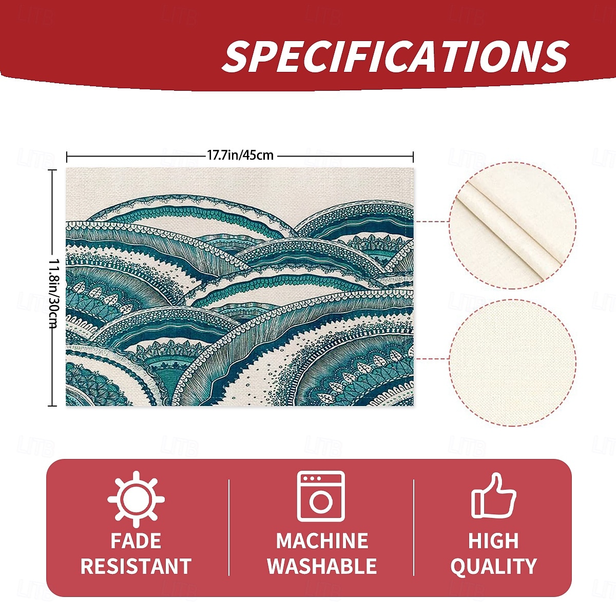 2026年 夏の海をイメージしたダイニングプレイスマット、ポリエステル100％の長方形テーブルマット、海の幾何学模様デザイン、洗濯機洗い可能、耐熱性、耐久性のあるテーブルプロテクター、モダンなホームキッチン  コレクション – $9.49 –P2