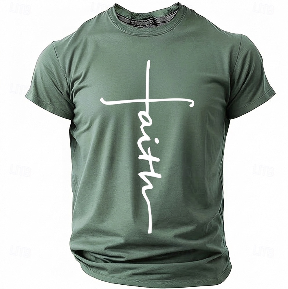 Faith Cross Men's Minimalist Christian Spiritual Religious T Shirt Graphic Crew Neck Short Sleeve Church Worship Easter Gift for Believers Designer Clothing Apparel 2026 - $18.99 –P8