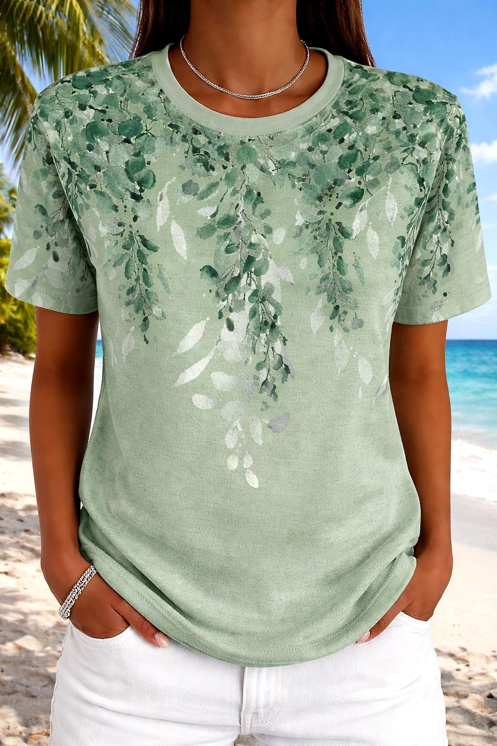 Pentru femei Tricou Imprimeu Floral Grafic Plante Boemia Hawaiană Stilat Manșon scurt Stil Nautic Topuri obișnuite Casual Zilnic Albastru piscină Alb Roz Îmbujorat Trifoi Vară Primăvară 2026 - $21.99 –P1
