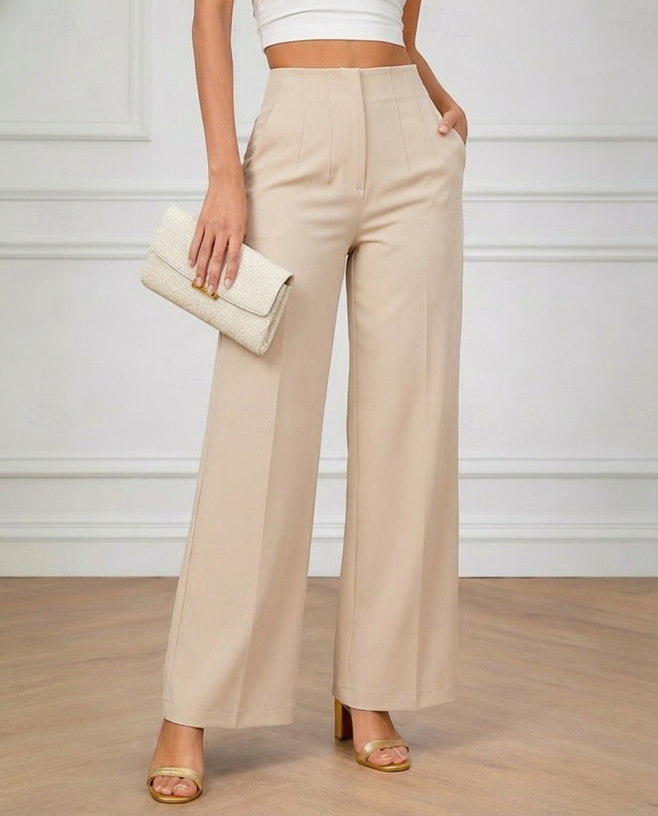 Women's Wide Leg Chinos Elegant Vacation Fashion Full Length High Waist Plain Comfy Comfort Soft Inelastic Daily Outdoor Office Blue Black White Brown Summer Spring Fall Loose Fit 2026 - $36.99 –P2