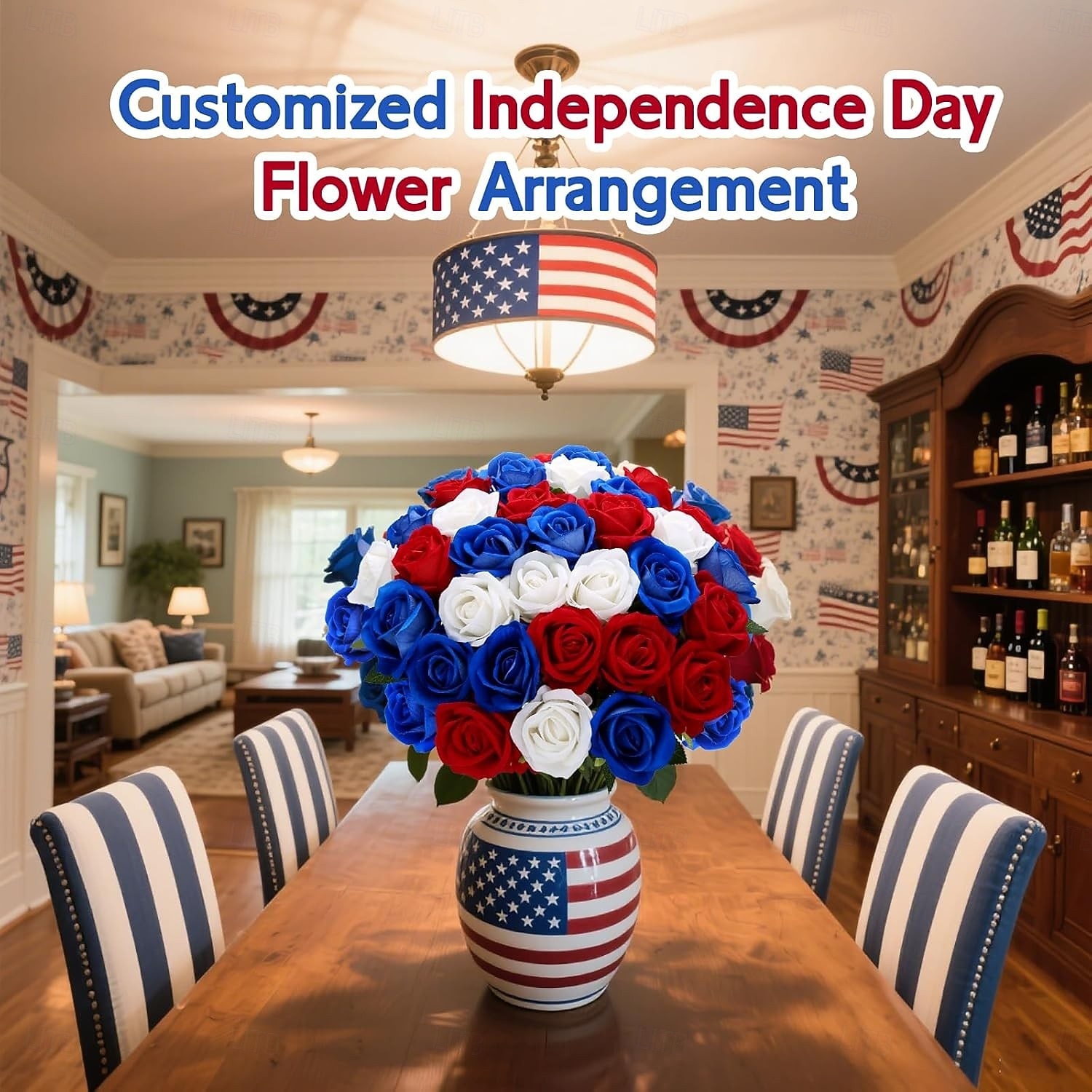 24 Artificial Roses For July 4th Decoration, Red, White, And Blue Patriotic Floral Arrangement, Realistic Velvet Silk Roses, Sold In Bulk For Memorial Day Centerpieces And Home Decor 2026 - $30.99 –P5