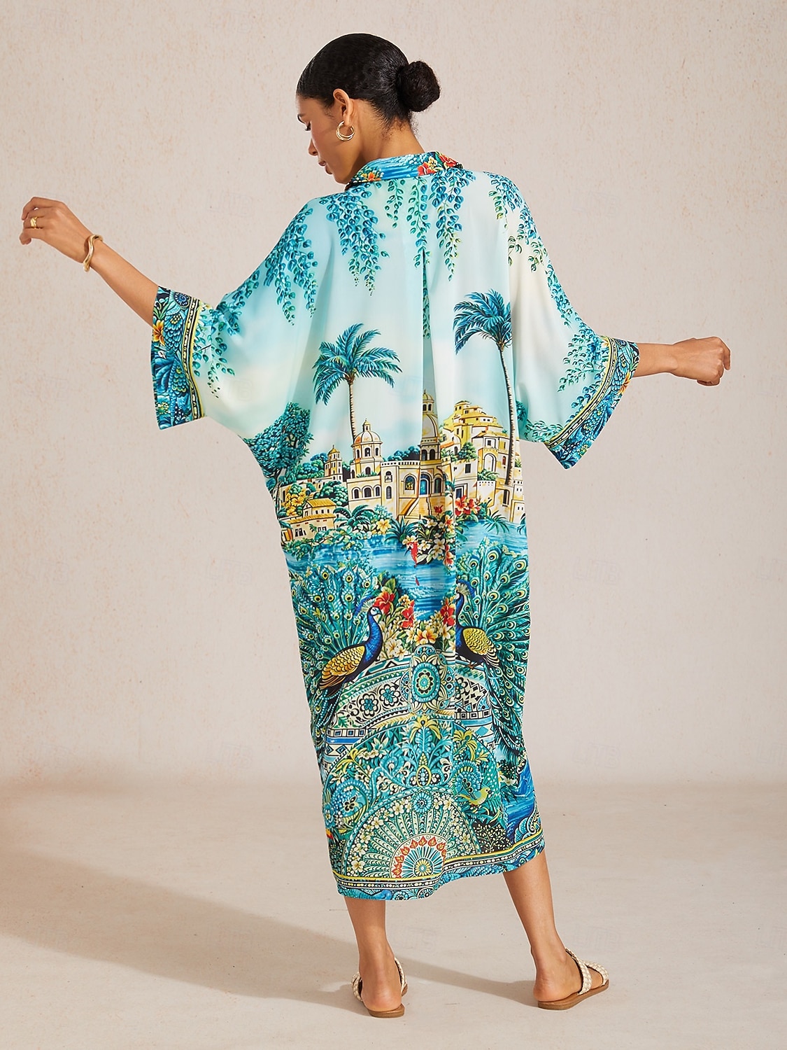 Balearerna blå chiffong kaftan med fladdermusärm 2026 - $102.99 –P5