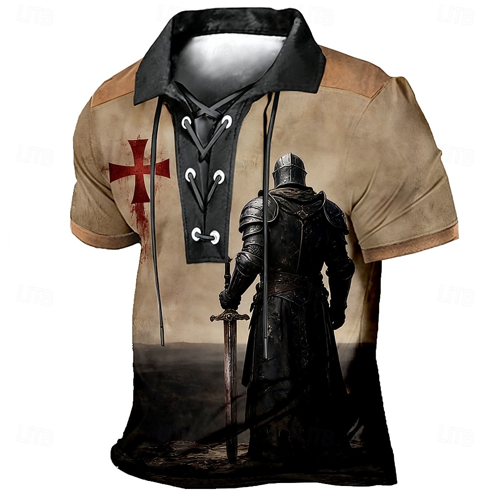 Herren Tempelritter Poloshirts Kurzarm Polo-Shirts Revers Vintage Lässig Streetwear Alltagskleidung 3D-Druck Atmungsaktives Gewebe Frühling & Sommer Braun 2026 - $22.99 –P1
