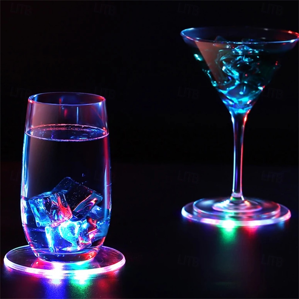3 stuks LED-onderzetters van acryl voor cocktails, met een flitsende basis en ultradunne LED-verlichting, perfect als decoratie voor je bartafel. 2026 - $23.99 –P3
