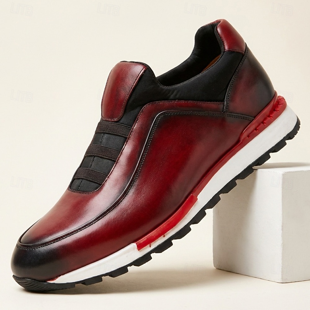 Witte leren instapsneakers voor heren met zwarte accenten, lichtgewicht lage casual schoenen, ademend comfort voor dagelijks gebruik, wandelen en weekenduitjes. 2026 - $94.99 –P4
