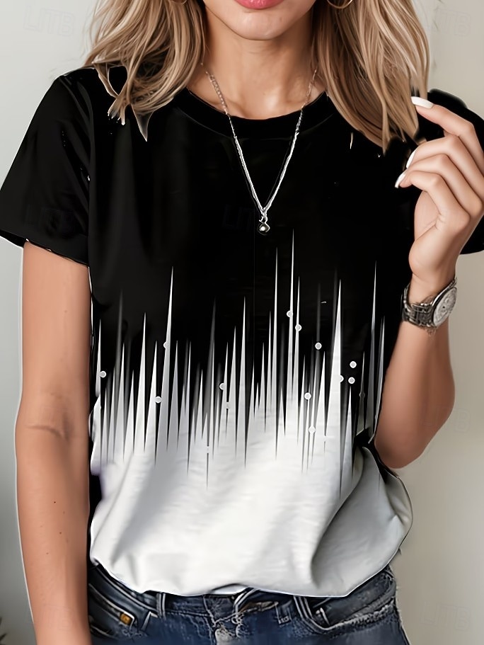 Women's T Shirt Print Graphic Geometric Striped Vintage Stylish Classic Short Sleeve Crew Neck Regular Tops Casual Daily Blue Light Green Pink Light Brown Black Summer Spring 2026 - $21.99 –P5