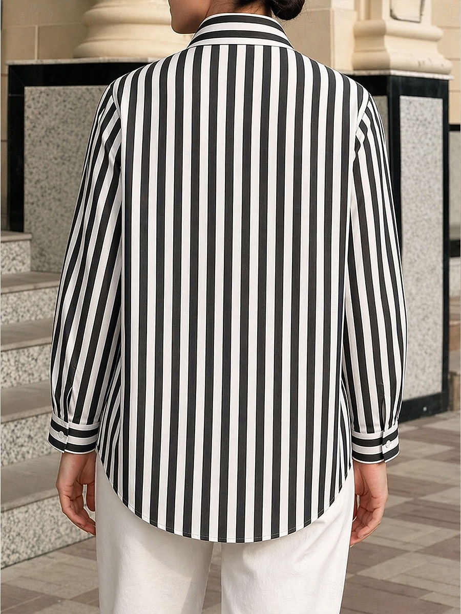 Per donna Camicia Blusa Bottoni Grafico A righe Vintage Elegante Classico Manica Lunga Colletto a Camicia Top Regolari Casuale Quotidiano Ferie Blu Nero Giallo Estate Primavera del 2026 a $35.99 –P2