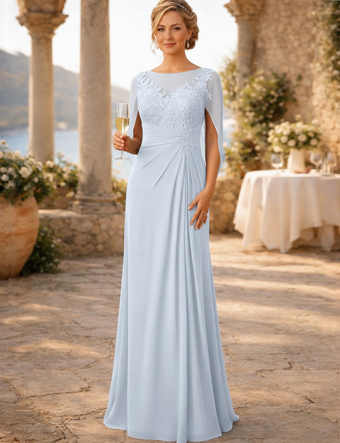 Футляр В пол Свадебное платье для гостей Вечернее платье Платье для матери невесты Без рукавов Вырез под горло Элегантный стиль Свадебный гость Помолвка Шифон с Аппликации Рюши / сборки 2026 - $188.99 –P12