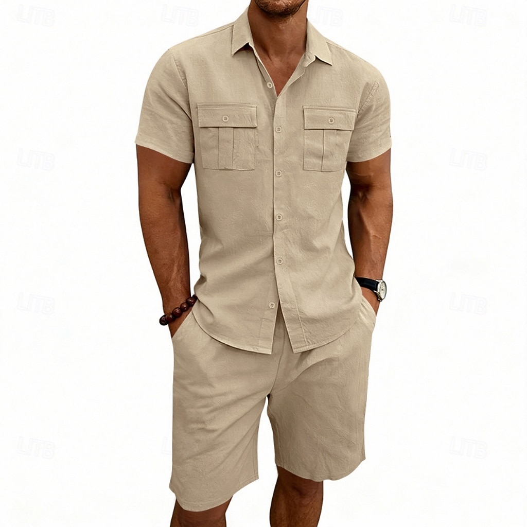 Per uomo Camicia di lino Due pezzi Set Camicia E Shorts Shorts di Lino Shorts da Spiaggia Impostare Semplice Quotidiano All'aperto Vacanza Collo ripiegato Manica Corta Estate Moda Casual Confortevole del 2026 a $32.99 –P18