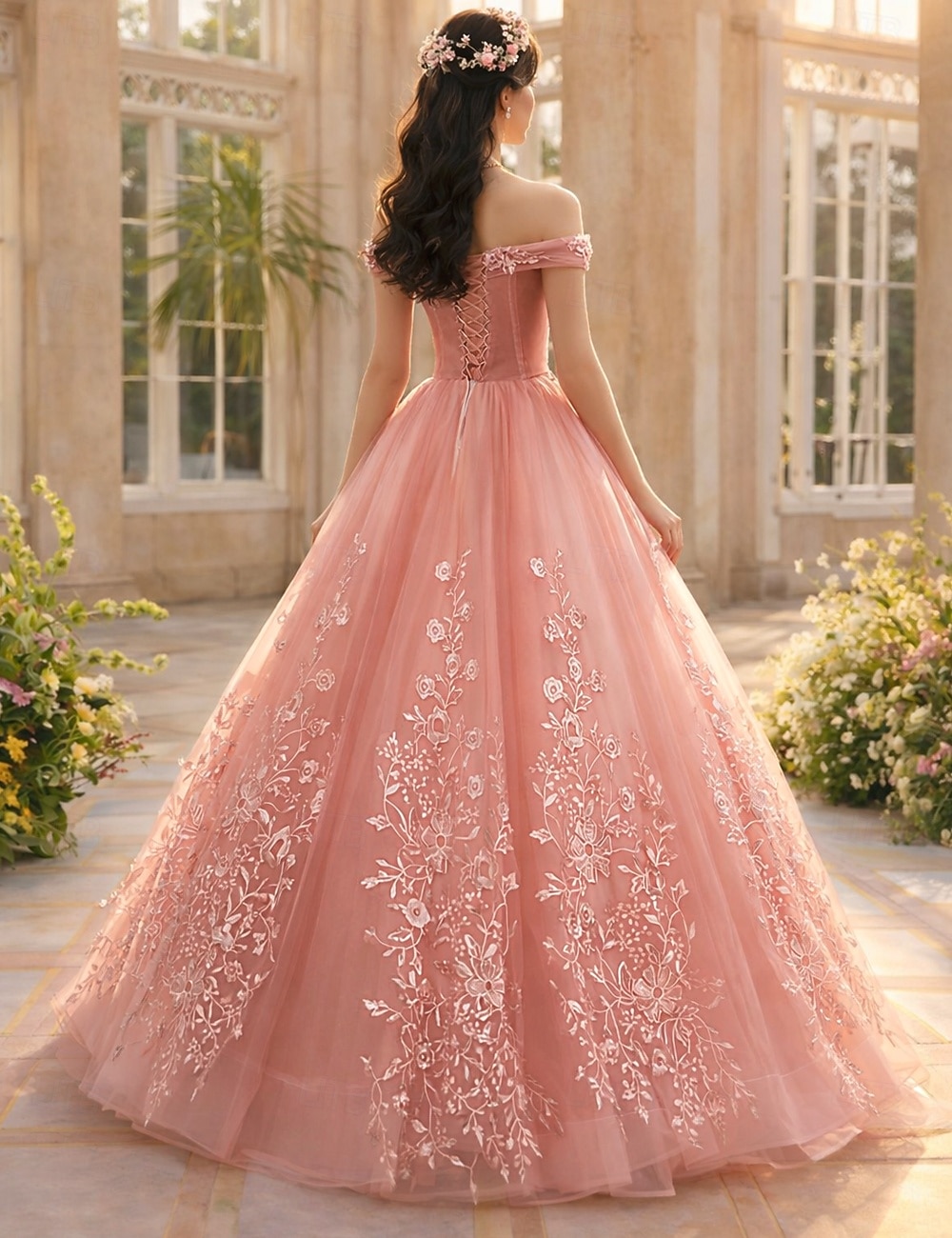 Baljurk Vloerlengte Prom Jurken Prinses Puff Mouwloos Off Shoulder Performance Quinceanera met Apliquès 2026 - $172.99 –P2