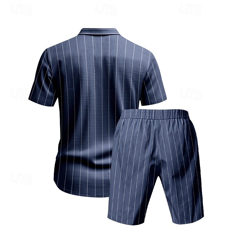 Men Linen Shirt 2 Piece Shirt Set And Shorts Linen Shorts Beach Shorts Set Vertical Stripes Casual Daily Outdoor Turndown Short Sleeve Summer Fashion Casual Comfortable Clothing Apparel 2026 - $32.99 –P3