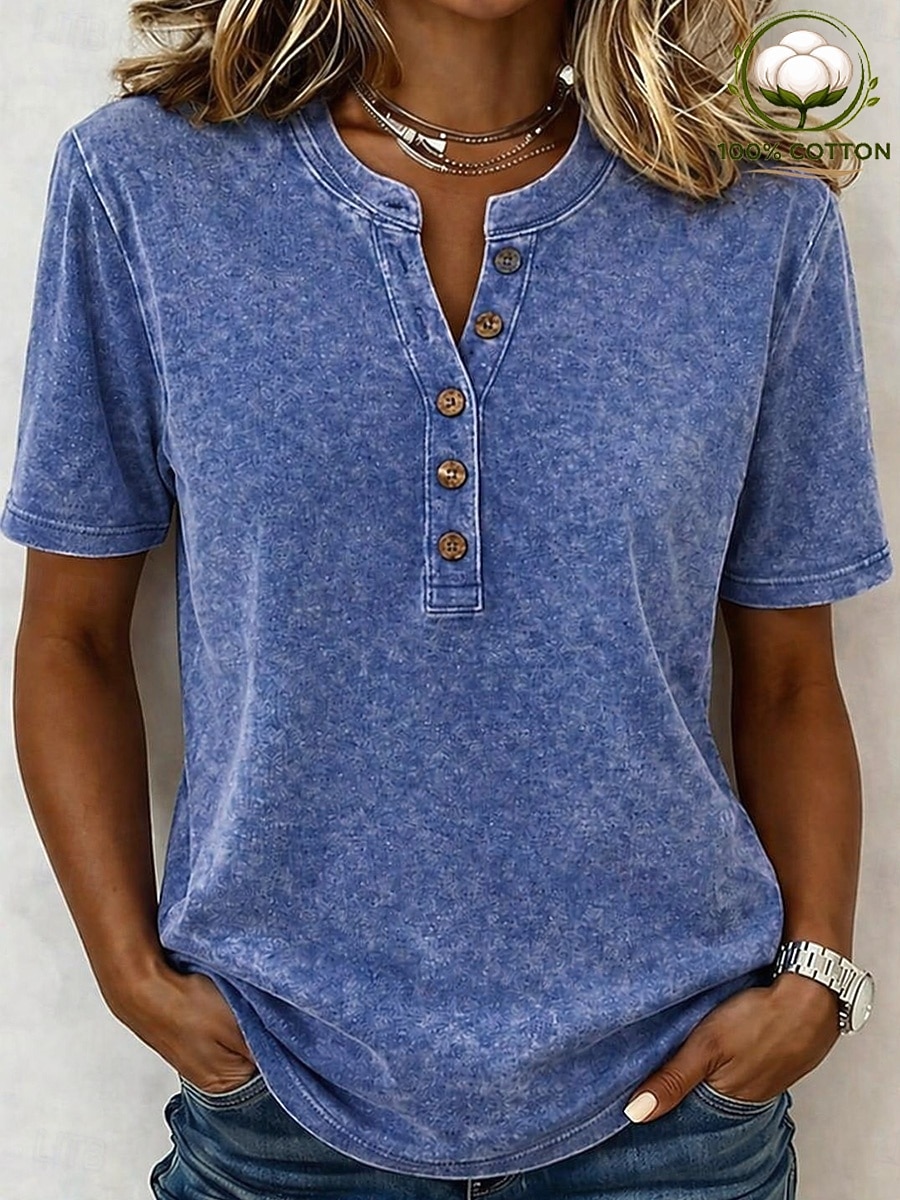 Per donna Maglia Henley Lavaggio acido Lavaggio vintage Vintage Moda Elegante Senza Maniche Manica Corta Henley Top Regolari Casuale Spiaggia Blu Giallo Rosa Arancione Grigio Estate Primavera del 2026 a $28.99 –P1