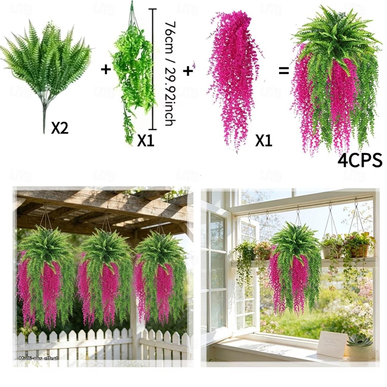 סט לתליית קיר מלאכותי של 4 שרכים ואקליפטוסים, קישוט מודרני לגינה ולפטיו, מושלם לאביב, יום האהבה, יום האם 2026 - $18.99 –P2