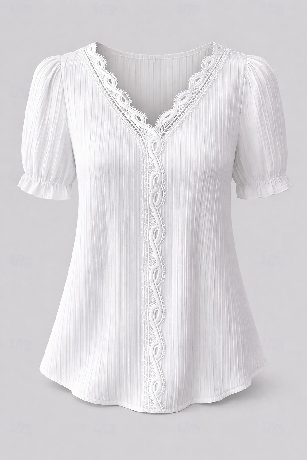 Mujer Camiseta Camiseta superior Encaje Retazos Plano Moda Elegante Clásico Manga Corta Escote en Pico Tops regulares Diario Noche Fin de semana Blanco Amarillo Azul cielo Morado Verano Primavera 2026 - $19.99 –P2
