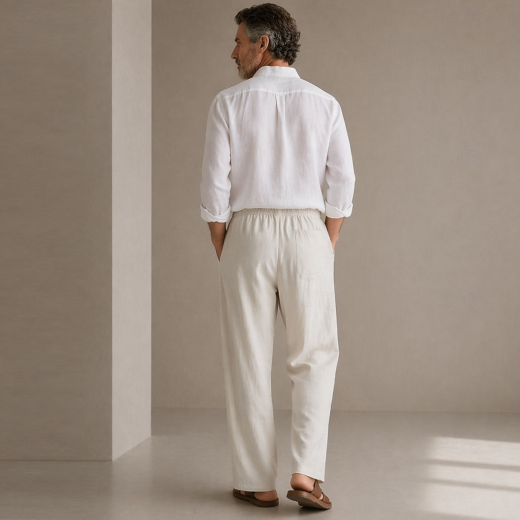 Homme Pantalon en lin Tencel Pantalons Pantalon d'été Cordon de serrage Avec Poches Taille Élastique Uni Confort Respirant Longueur complète Quotidien Extérieur Plage Mode Style Classique Kaki Non de 2026 ? $35.99 –P3