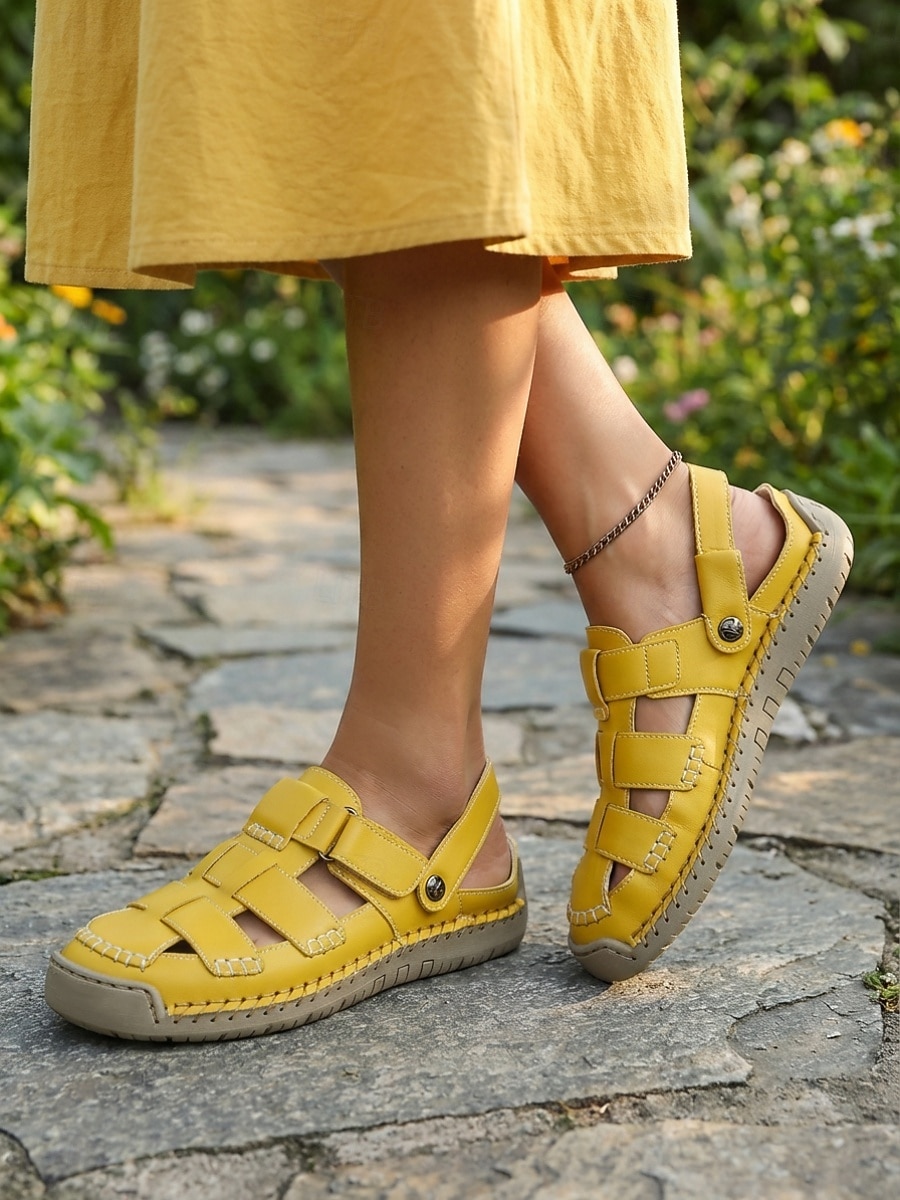 Sandali gladiatore gialli da donna – design intrecciato a punta chiusa, sandali da pescatore casual traspiranti per camminare e viaggiare &abbigliamento quotidiano del 2026 a $46.99 –P5