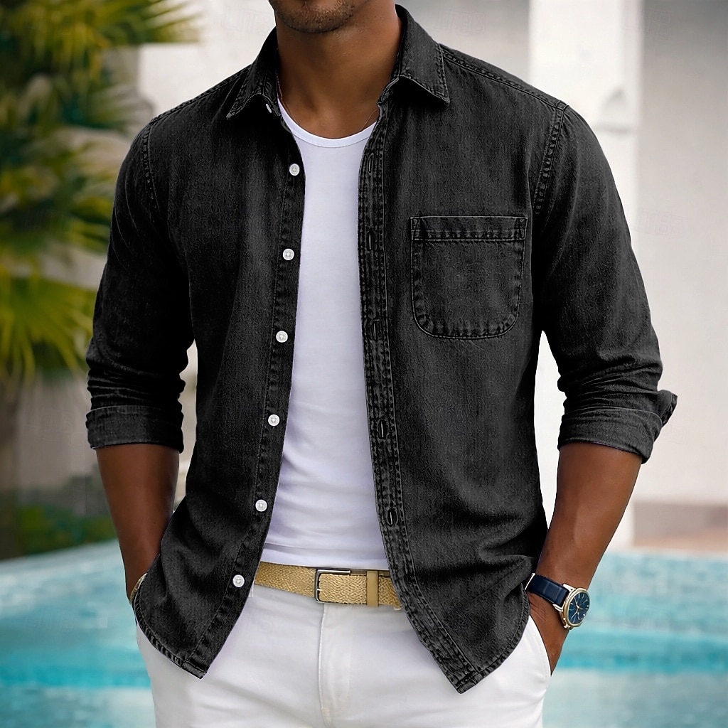 Camicia SoftFade™ da uomo camicia casual camicia sbiadita tinto in capo 100% cotone camicia lavata in acido nera verde chiaro bordeaux blu navy blu maniche lunghe camicia semplice colletto del 2026 a $31.99 –P10