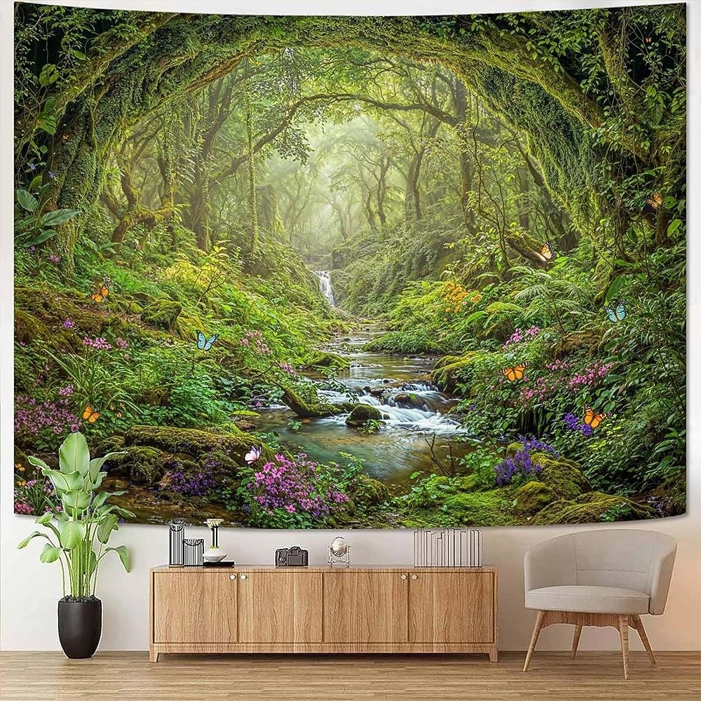 Nature Forest Wall Tapestry Sunrays Sunlight Through Trees Landscape Wall Hanging Misty Woodland Mossy Pine Forest Scenery Large Fabric Poster for Bedroom Living Room Zen Decor 2026 - $20.99 –P7