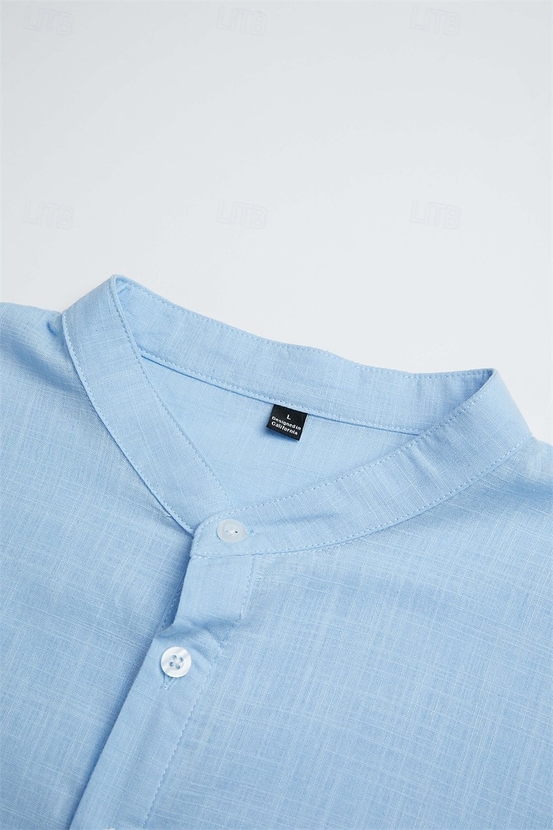 Per uomo Camicia di lino Camicia popover Camicia casual Camicia da Spiaggia Camicia con colletto alla coreana Semplice Casuale Spiaggia Nero Bianco Rosa Blu Manica Lunga Collo alla coreana Primavera del 2026 a $25.99 –P3