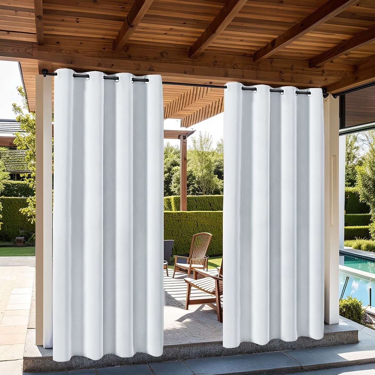 Wasserdichter, verdunkelnder, grauer Terrassenvorhang mit Ösenaufhängung, wärmeisolierend und blickdicht für Pergola, Pavillon, Veranda, Terrasse, Balkon, Gartenhaus und Garten. 2026 - $18.99 –P12