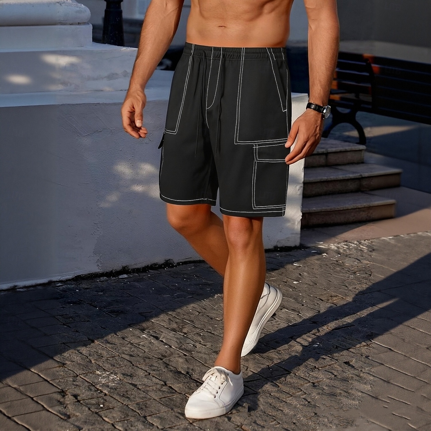 Voor heren Ladingbroek Cargoshorts Korte broek Casual korte broek Zak Elastische taille Effen Effen kleur Comfort Boven de knie Casual Buiten Streetwear Modieus Streetwear Zwart Marineblauw 2026 - $16.49 –P2