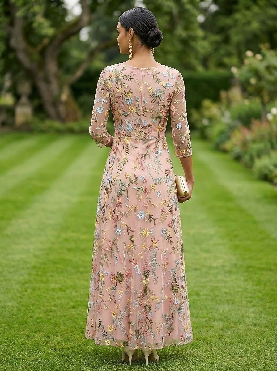 Corte A Vestidos Hasta el Tobillo Vestido de Fiesta Vestido Cóctel Vestido de Madrina Manga 3/4 Escote en Pico Elegante Vintage Lujoso Formal Invitado a la boda El derby de Kentucky Gasa Tul con 2026 - $182.99 –P4