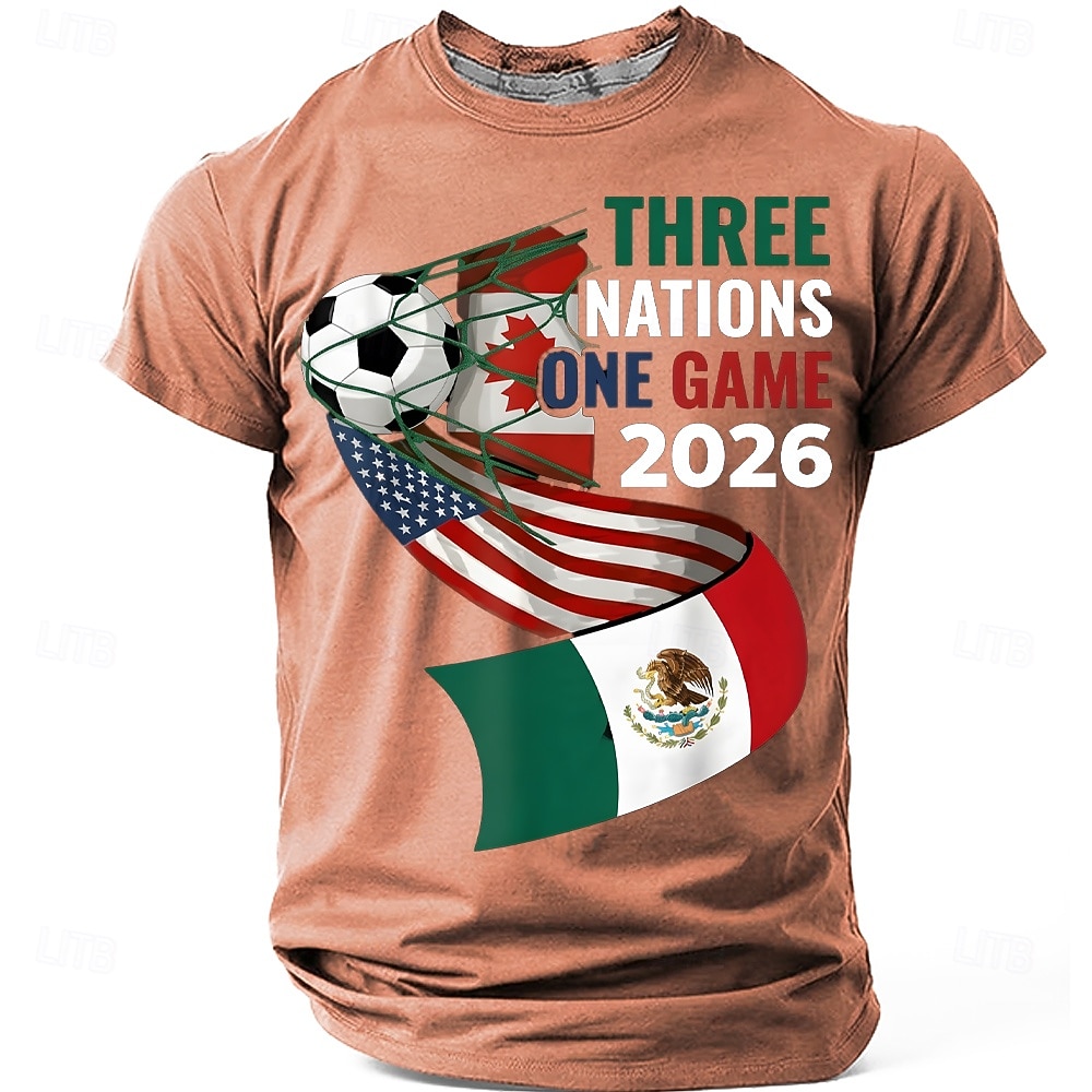 Coppa di calcio 2026, tre nazioni, partita unica 2026, USA, Canada, Messico, pallone da calcio, porta, rete, Nord America, torneo di calcio, maglietta sportiva per tifosi, grafica, vestibilità del 2026 a $19.99 –P4