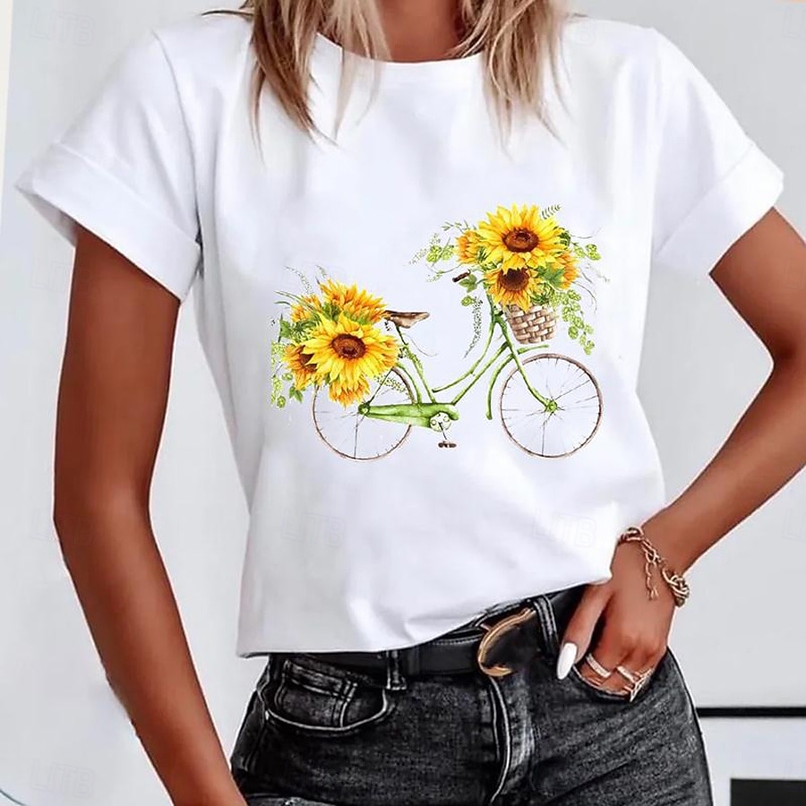 Women's T Shirt Print Floral Graphic Plants Vintage Stylish Classic Short Sleeve Crew Neck Round Neck Regular Tops Casual Daily Yellow Pink Red Summer Spring 2026 - $22.99 –P3