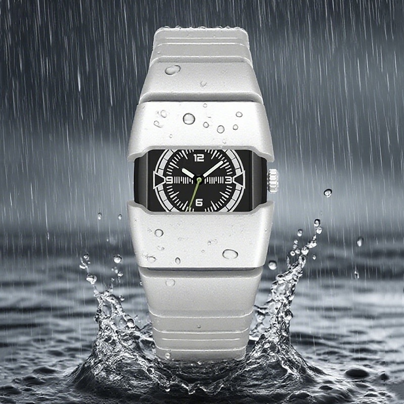 Men's Futuristic Sports Watch with Luminous Glow in the Dark Dial, Tactical Rectangular Quartz Wrist Watch with Integrated Silicone Strap, Night Light Function, Cool Fashion Gift for Men Boys 2026 - $24.99 –P7