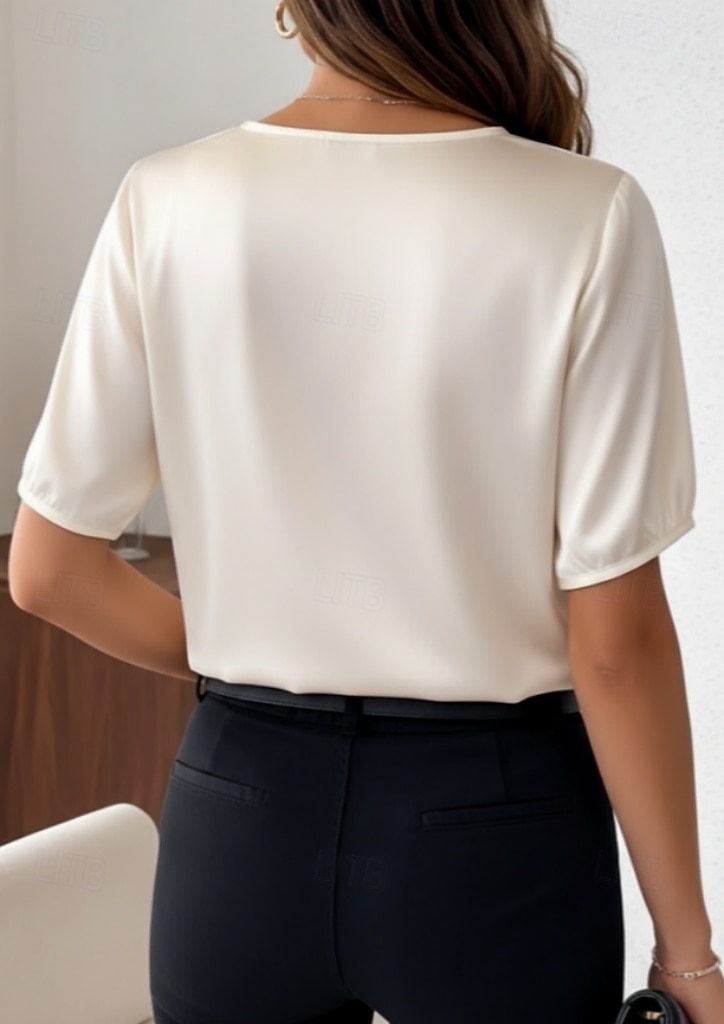 Per donna Top in raso Maglietta Tinta unica Elegante Casual Manica Corta Girocollo Top Regolari Quotidiano Uscire Nero Rosa Rosso Verde Albicocca Estate Primavera del 2026 a $21.99 –P2