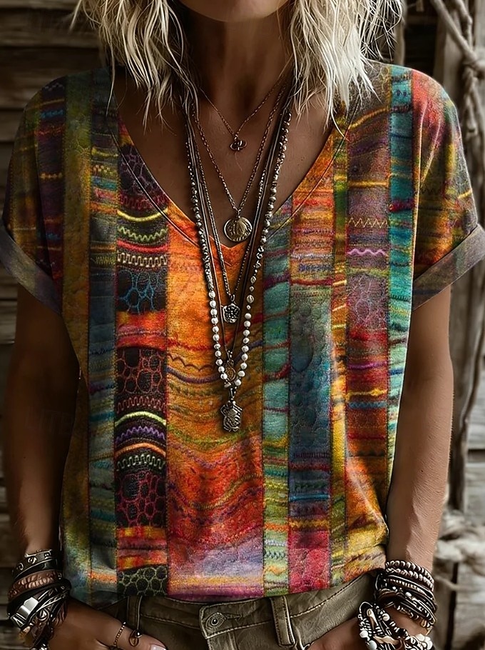 Mulheres Camiseta Imprimir Floral Gráfico Plantas Vintage à moda Clássico Manga Curta Decote V Tops longos Diário Final de semana Azul Laranja + Verde Branco Amarelo Rosa Verão Primavera de 2026 por $8.49 –P4