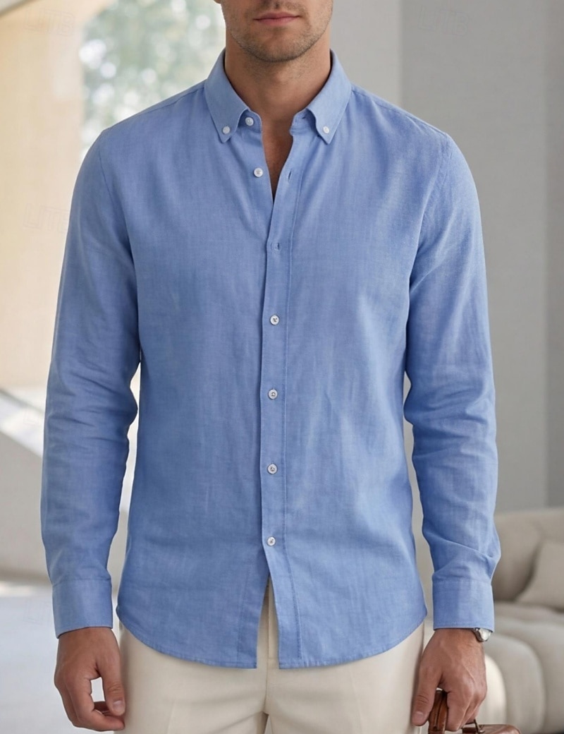 Men's Shirt Dress Shirt Button Down Shirt Solid Color Outdoor Business Blue Long Sleeve Button Down Collar Summer Spring Clothing Apparel Buttons 2026 - $26.99 –P1