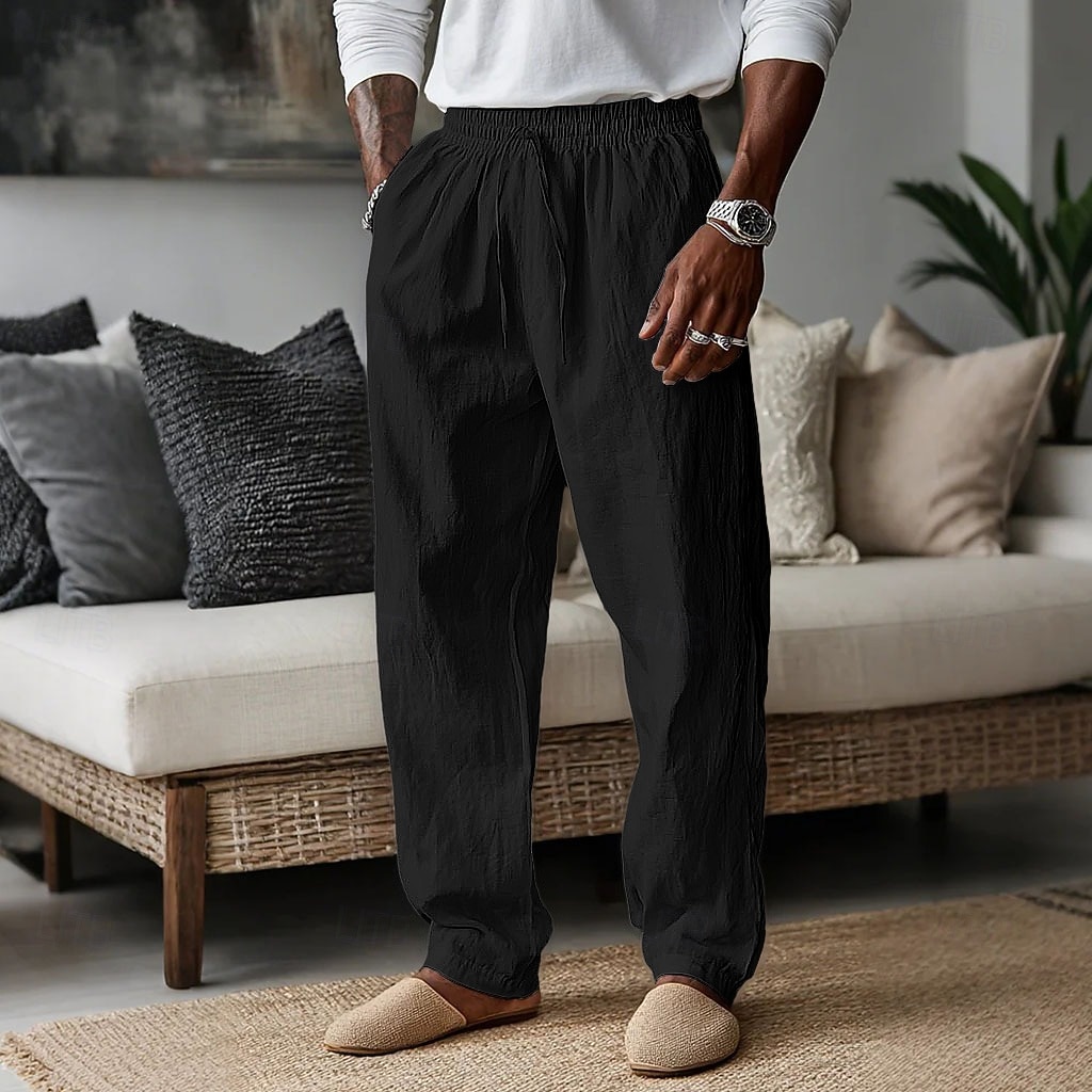 Hombre Pantalones de lino Pantalones Pantalones de verano Pantalones anchos Pantalones de playa Correa Bolsillo Plano Comodidad Transpirable Longitud total Diario Hogar Trabajo Vacaciones Elegante 2026 - $24.99 –P11