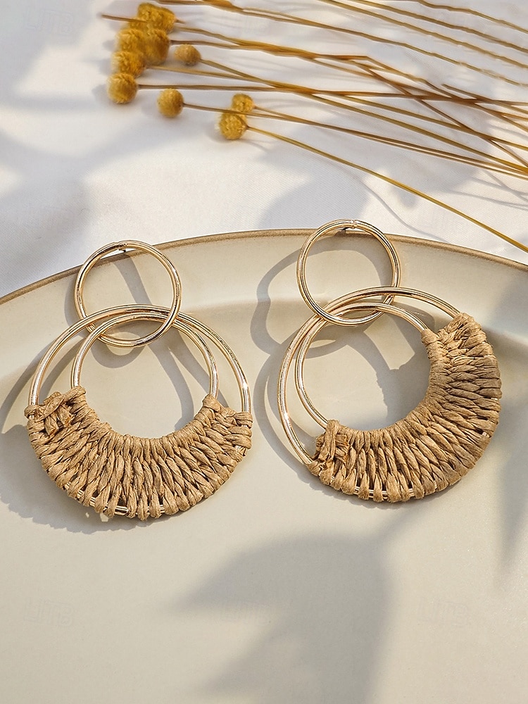 Women's Bohemian Woven Hoop Earrings, Alloy Rattan Style Statement Round Earrings in Multiple Colors for Beach Vacation Travel, Resort Wear and Everyday Casual Summer Jewelry 2026 - $7.99 –P8