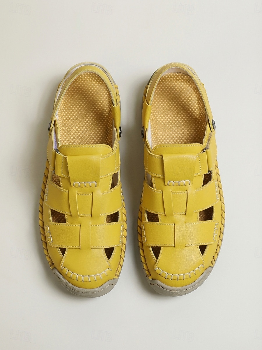 Sandali gladiatore gialli da donna – design intrecciato a punta chiusa, sandali da pescatore casual traspiranti per camminare e viaggiare &abbigliamento quotidiano del 2026 a $46.99 –P2