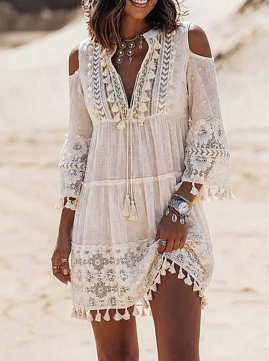 white mini holiday dress White Fit-and-Flare Mini Dress main image 1