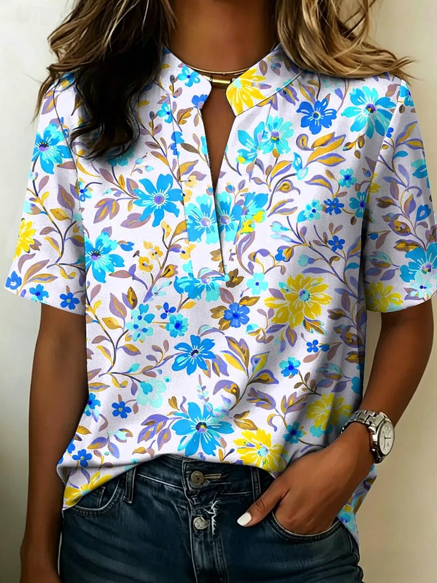 Per donna Blusa Bottoni Stampato Floreale Grafico Vintage Elegante Moderno Mezza Manica Colletto a Camicia Top Regolari Casuale Quotidiano Blu Giallo Rosso Viola Estate Primavera del 2026 a $21.99 –P4
