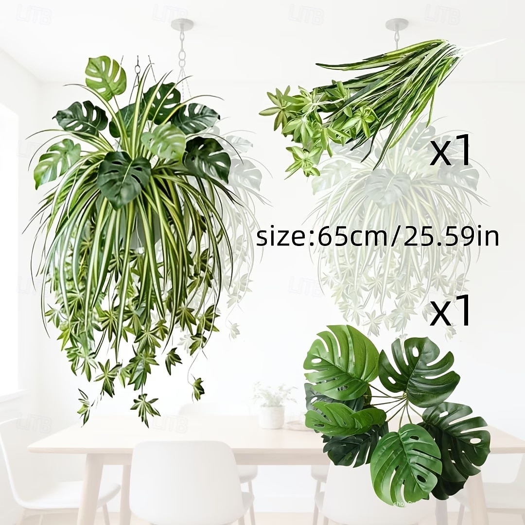 Sada 2 ks = pavoučí rostlina + monstera, umělé závěsné rostliny v severském stylu, UV odolná venkovní zeleň pro domov, obývací pokoj, dekoraci na balkon, vhodné na Valentýna, Velikonoce atd. 2026 - $16.99 –P9