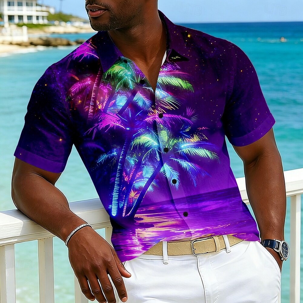 Per uomo Albero di Cocco Natura e paesaggi Bagliore al neon Camicia hawaiana estiva Camicie tropicali Camicia Aloha Manica Corta Hawaiano Vacanza Ferie Abbigliamento mare Estate Primavera Collo del 2026 a $25.99 –P2
