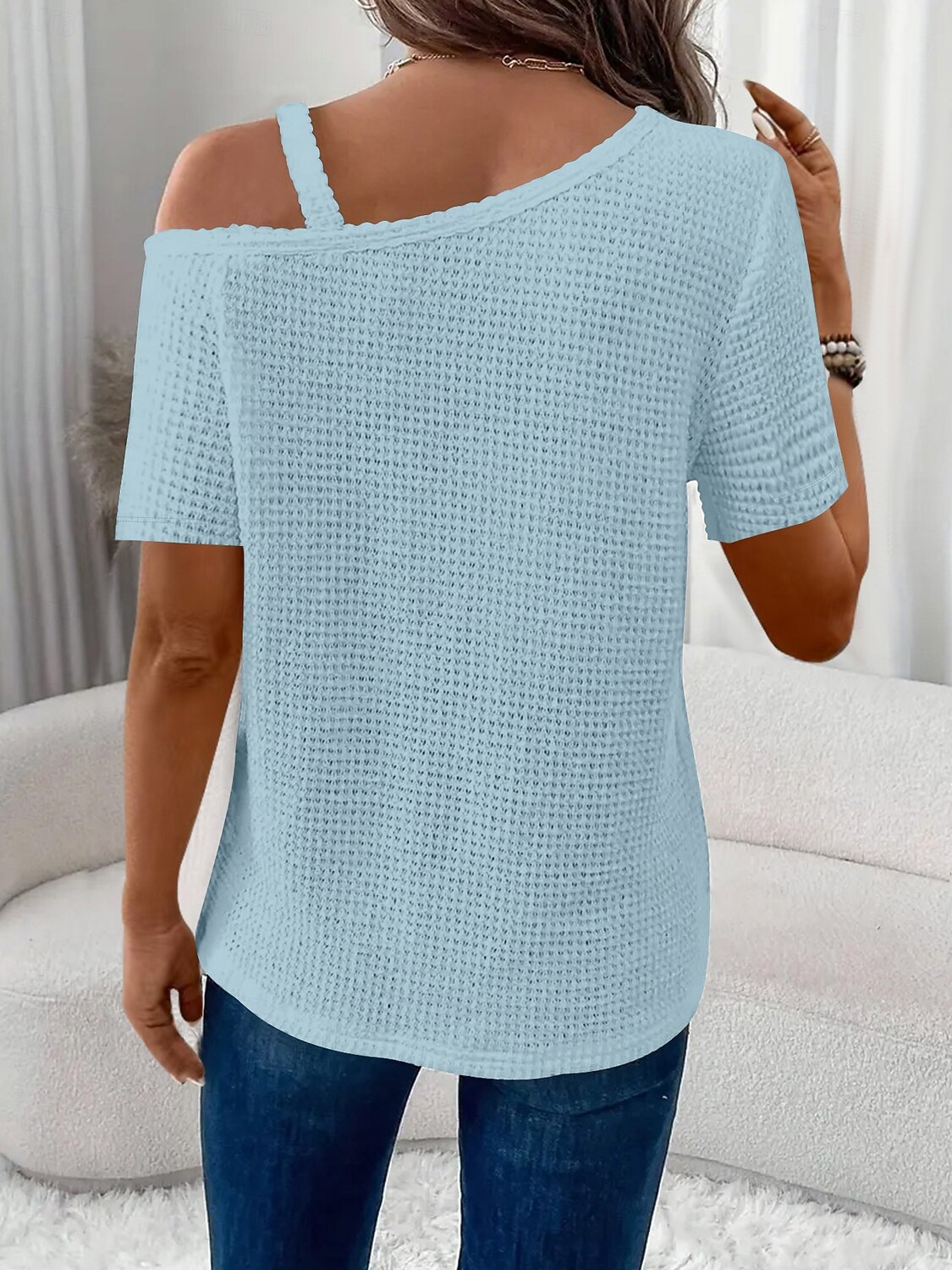 Γυναικεία Μπλουζάκι Μπλουζάκι μπλουζάκι Κουρελού Σκέτο Μοντέρνα Στυλάτο Κλασσικό Κοντομάνικο Ασύμμετρος λαιμός Κανονικά μπλουζάκια Καθημερινά Εξόδου Σαββατοκύριακο 2026 - $24.99 –P17