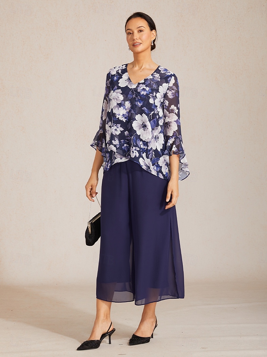 Dames Boho-shirt Blouse Ruche Bloemig Grafisch Paisley Vintage Stijlvol Casual 3/4 mouw V-hals Normale tops Dagelijks Werk Bruiloft gast Marineblauw Zomer Lente Herfst 2026 - BHD 25.99 –P5