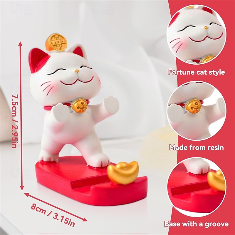 Soporte para smartphone con forma de gato de la suerte, adorable figura kawaii de maneki neko, soporte para teléfono de escritorio, soporte portátil para celular, decoración de oficina, regalo de 2026 - $27.49 –P8