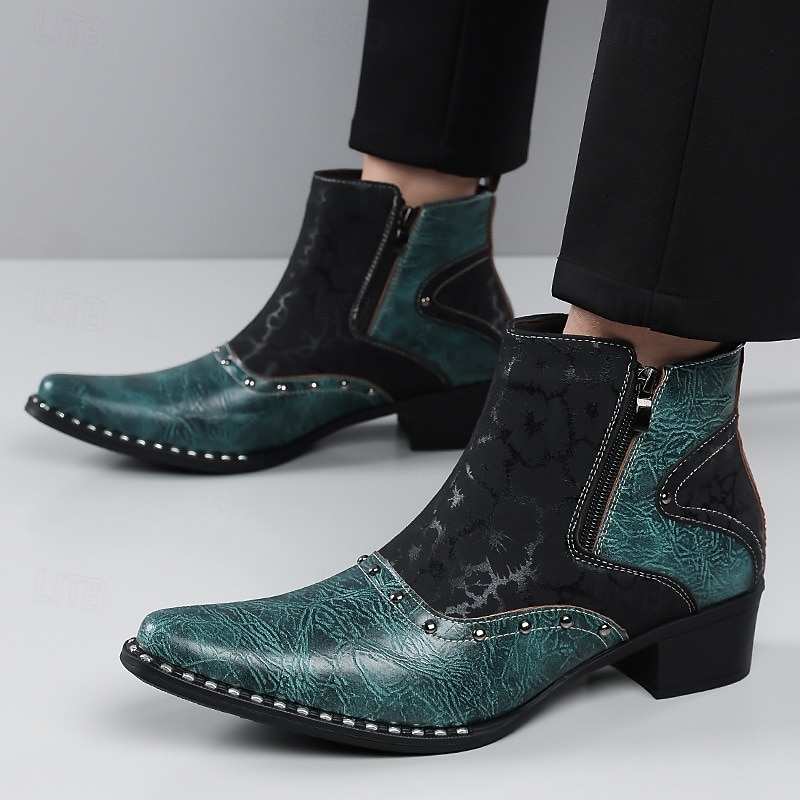 Stivaletti da uomo in stile western bianchi e neri con cerniera laterale, stivali da cowboy a punta per uomini eleganti, ideali per festival musicali, feste, spettacoli teatrali e outfit alla moda. del 2026 a $64.99 –P8